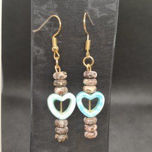 NEW - 18K Gold Plated Hardware with Ceramic Heart & Jasper Bead Earrings